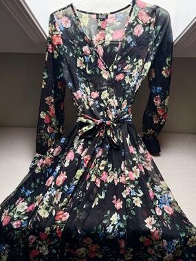 Spy Zone Black Sheer Floral Feminine Summer Maxi Dress Wedding Graduation Size S